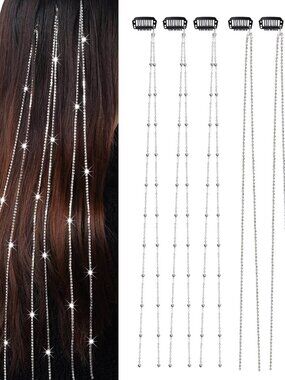 6Pcs Hair Jewelry for Braids Rhinestone Hair Chains Clip In Bling Tassel Hair Ch